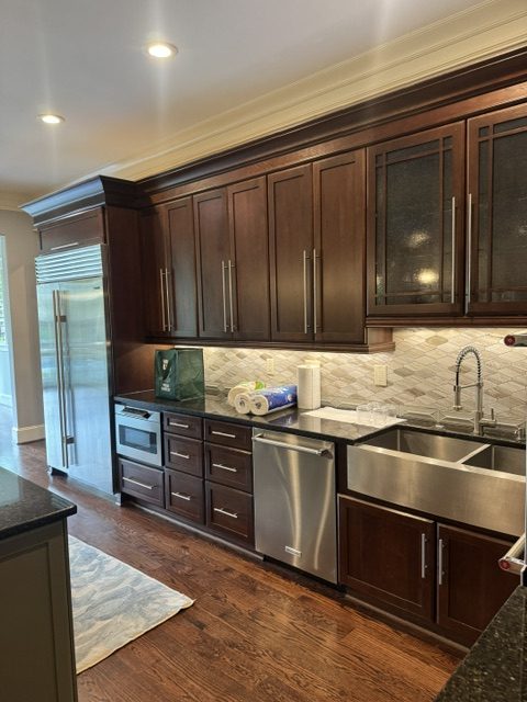 Stained cabinets ready for refinish in Milton GA — AAA Construction Services